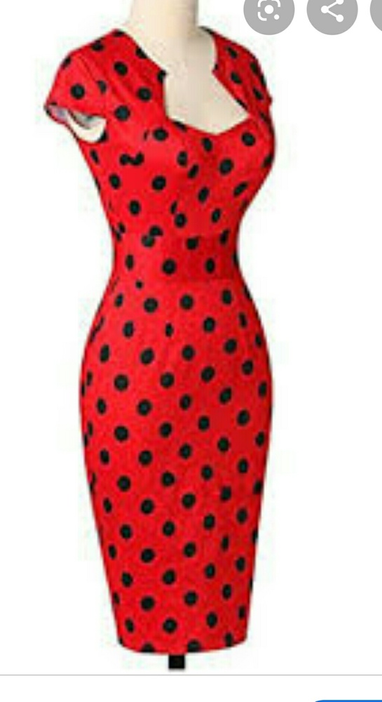 Vintage style pencil cap red black Polka dot dress